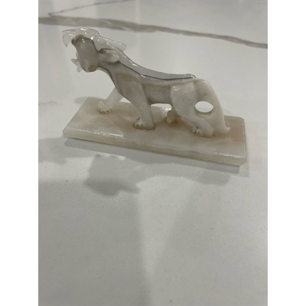 Vintage Marble Onyx Hand Carved Stone Big Cat Tiger Cougar Jaguar White Desk